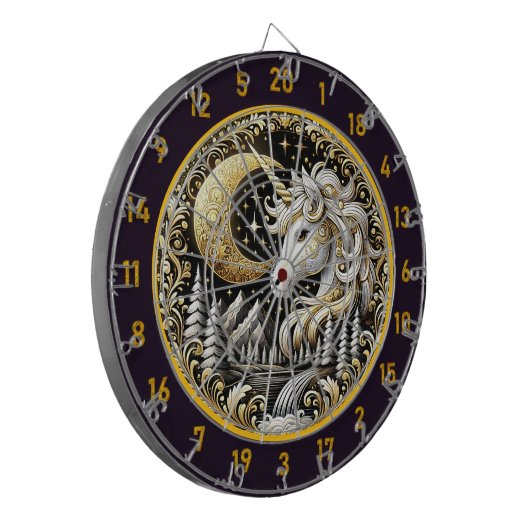 Witte Eenhoorn straalt kracht en schoonheid uit Dartbord (Voorkant Links)