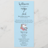 Witte EenhoornRoze Bloemen Blauw Programma (Voorkant)