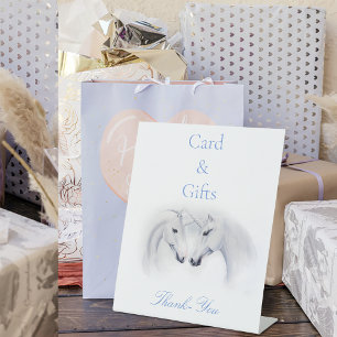 Witte Eenhoorns Liefde Paar Reclamebord Met Voetstuk