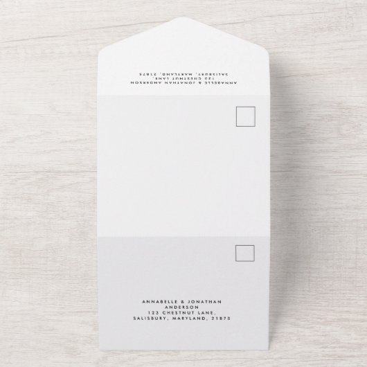 witte eenvoudige bruiloft in één uitnodiging (Buitenkant)