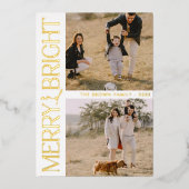 Witte Eenvoudige Foto "Merry and Bright" Tekst Folie Feestdagenkaart (Voorkant)