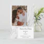 Witte Eenvoudige Marmeren Foto Save The Date (Staand voorkant)