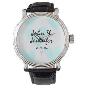 witte eenvoudige minimale tekst stijl trouwen blau horloge