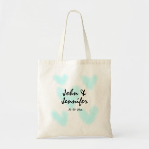 witte eenvoudige minimale tekst stijl trouwen blau tote bag