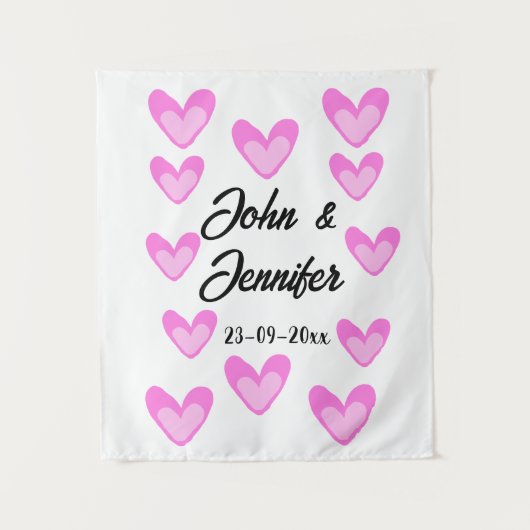 witte eenvoudige minimale tekst stijl trouwen roze wandkleed (Voorkant)