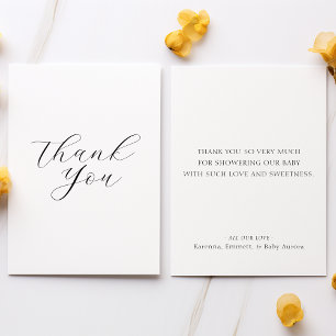 Witte Eenvoudige Minimalistische Script Baby Showe Bedankkaart