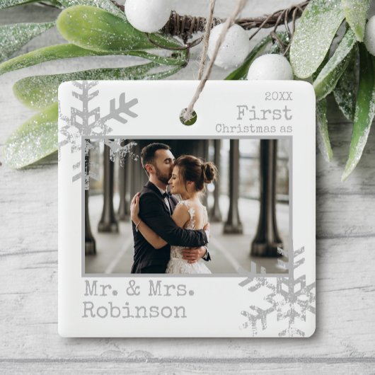 Witte Eerste Kerstmis Mr. & Mrs Foto Keramisch Ornament