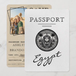 Witte Egyptische paspoort trouwkaart save the date