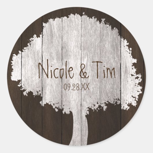Witte eiken bomen en hout Rustic Wedding Favor Sti Ronde Sticker (Voorkant)