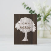 Witte Eikenboom Hout Rustieke Save The Date Postka Aankondigingskaart (Staand voorkant)