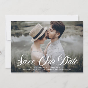 Witte Elegante Bloei Schrift Foto Save The Date