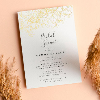 Witte Elegante Gouden Botanische Bruiloftsborrel Folie Uitnodiging