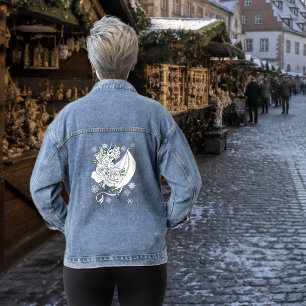 Witte Elegante Ijsdraak Blauwe Rozen Fantasie Denim Jacket