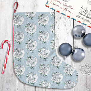 Witte Elegante Ijsdraak Blauwe Rozen Fantasie Kleine Kerstsok