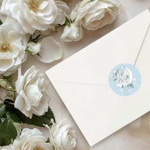 Witte Elegante Ijsdraak Blauwe Rozen Fantasie Ronde Sticker