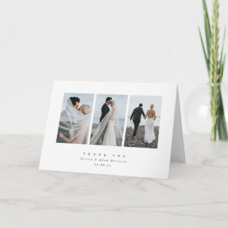 Witte Elegante Minimale Drievoudige Foto Bruiloft Bedankkaart
