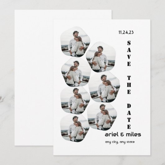 Witte elegante moderne fotocollage save the date kaart (Voorkant / Achterkant)