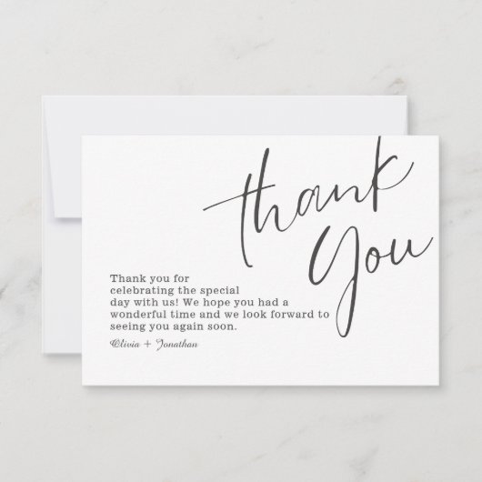 Witte Elegante Moderne Kalligrafie Bruiloft Bedankkaart (Voorkant)