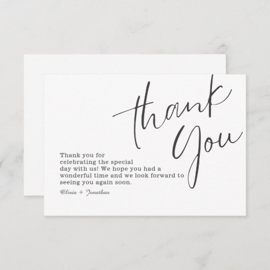 Witte Elegante Moderne Kalligrafie Bruiloft Bedankkaart (Voorkant / Achterkant)
