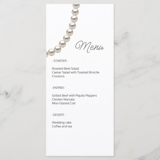 Witte Elegante Parel Bruiloft Menu (Voorkant)