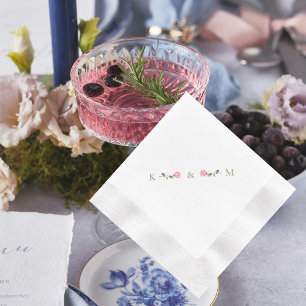 Witte Elegante Roze Roos Gepersonaliseerde Initial Servet