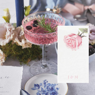 Witte Elegante Roze Roos Persoonlijk Monogram II Servet