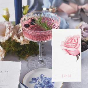 Witte Elegante Roze Roos Persoonlijk Monogram Servet