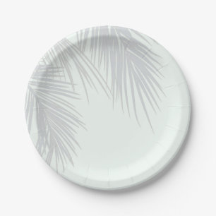 Witte Elegante Tropische Palmboom Bladeren Bruilof Papieren Bordje
