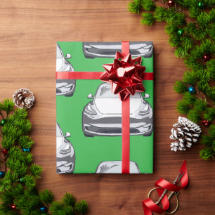 Witte Elektrische Voertuig SUV Auto Groene Achterg Cadeaupapier
