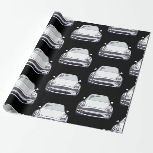 Witte Elektrische Voertuig SUV Auto Zwarte Achterg Cadeaupapier (Uitgerold)