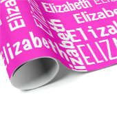 Witte ELIZABETH naam op roze Cadeaupapier (Rol Hoek)