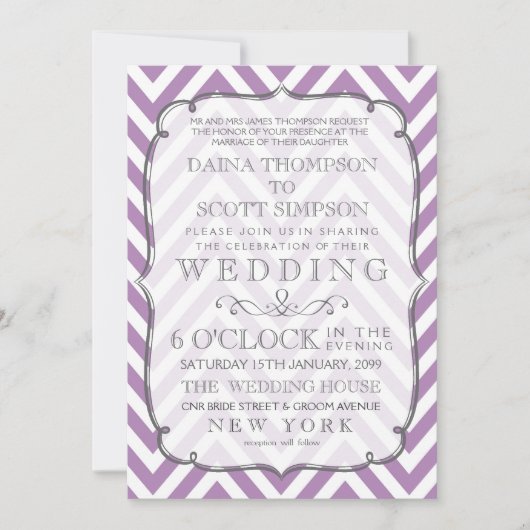 Witte en Afrikaanse Violet Chevron Stripes Wedding Kaart (Voorkant)