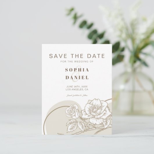 Witte en beige Rozen Save The Date (Staand voorkant)