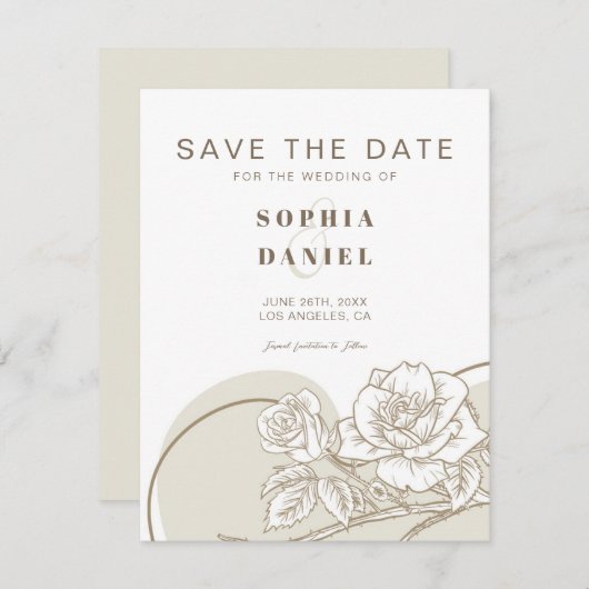 Witte en beige Rozen Save The Date (Voorkant / Achterkant)