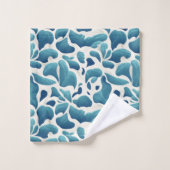 Witte en blauwe Abstracte bladeren | Kustpatroon Bad Handdoek (Wasdoekje)