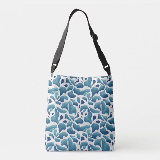 Witte en blauwe Abstracte bladeren | Kustpatroon Crossbody Tas (Achterkant)