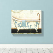 Witte en Blauwe  Bath Tub Canvas Afdruk (Insitu (Houten vloer))