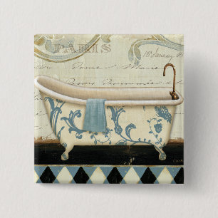 Witte en Blauwe Bath Tub Vierkante Button 5,1 Cm
