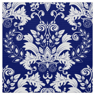 Witte en blauwe bloemdamast stof
