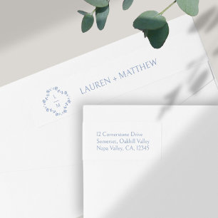 Witte en blauwe bloemen monogram bruiloft