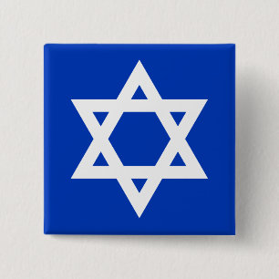 Witte en blauwe davidster vierkante button 5,1 cm
