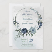 witte en blauwe groenblauw save the date (Voorkant)