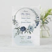 witte en blauwe groenblauw save the date (Staand voorkant)