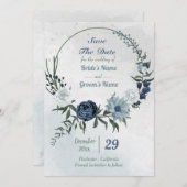 witte en blauwe groenblauw save the date (Voorkant / Achterkant)