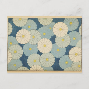 Witte en blauwe Japanse bloem ontwerp ansichtkaart Briefkaart