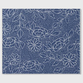 Witte en blauwe Japanse bloemen Cadeaupapier (Vlak)