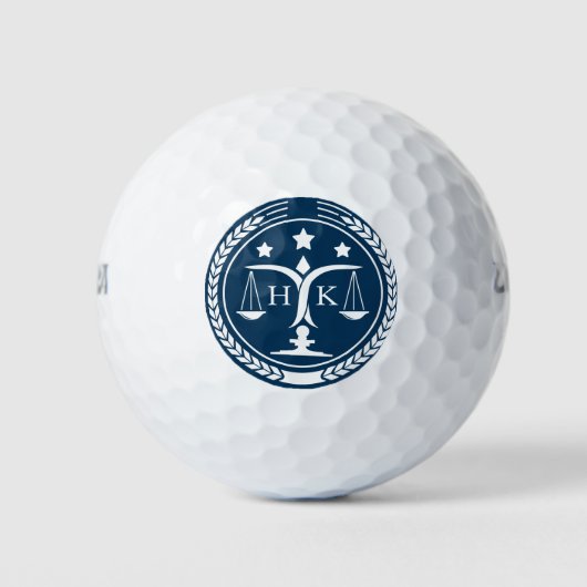 Witte en Blauwe Justitie Logo Monogram Golfballen (Voorkant)