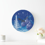 Witte en blauwe kerstillustratie grote klok (Huis)