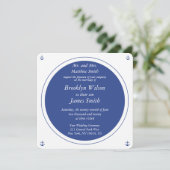 Witte en blauwe nautische bruiloft uitnodigingen (Staand voorkant)