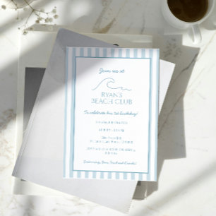 Witte en Blauwe Streep Beach Club Cabana Verjaarda Kaart